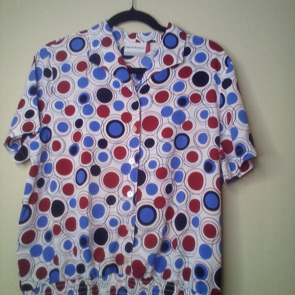 Alfred Dunner Blouse 12P 12 Petite Short Sleeve Button Up Elastic Waist Circles - Picture 15 of 16